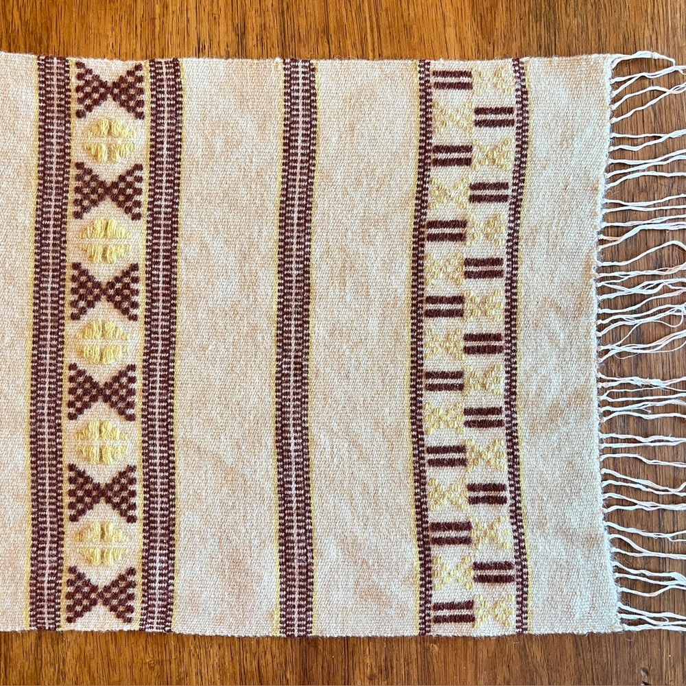 Swedish Table Runner Mid Century Woven Wool Scandinavian Folk Table Linen Fringe